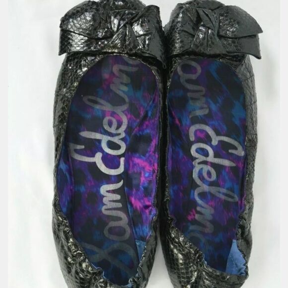 Sam Edelman Dominique Bow Snake Textured Ballet Fl - Picture 2 of 7